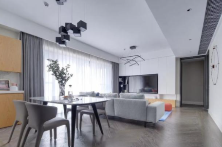 家裝客廳裝修設(shè)計(jì)：148平現(xiàn)代風(fēng)四居室，獨(dú)享開放式衣帽間太爽了